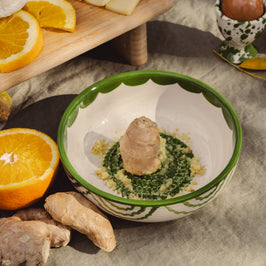 Medium Ceramic Garlic Grater Bowl - Green Roots