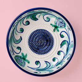 Large Ceramic Garlic Grater Plate - Blue Granada