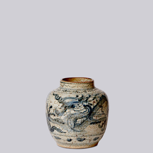 Rustic Porcelain Dragon Small Round Vase