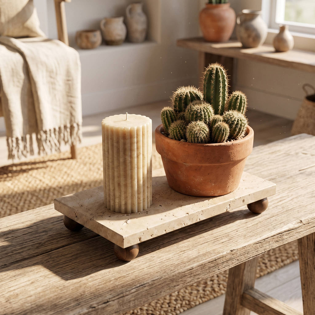 Travertine Riser & Pedestal Tray | Decorative Stone Tray