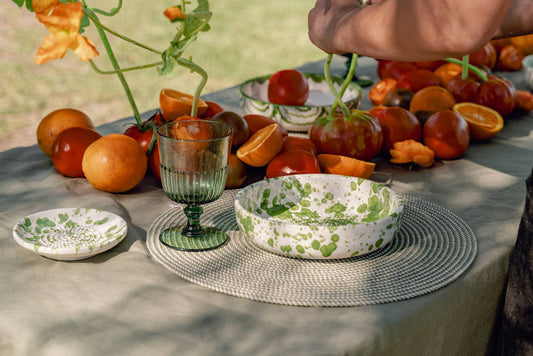 Ceramic Garlic Grater Plate - Small Green & White - Moss - Lifestyle scene