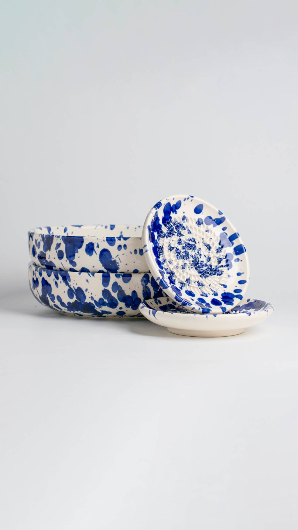 Small Ceramic Garlic Grater Plate - Blue & White