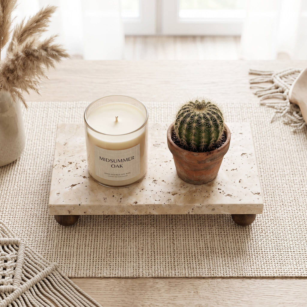 Travertine Riser & Pedestal Tray | Decorative Stone Tray