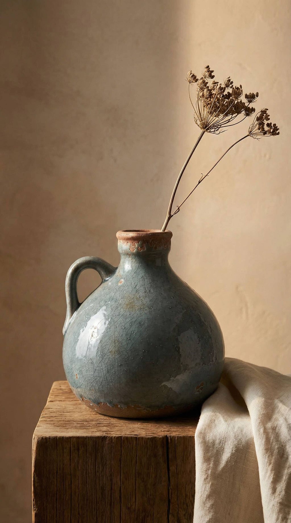 Ceramic Jug Vase, Vintage Style, Blue Grey - Delphi