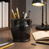 Black Ceramic Pen Holder w/ Handles
