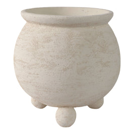 Planter - Ivory Pottery Round Textured On Ball Feet, 9 in.
