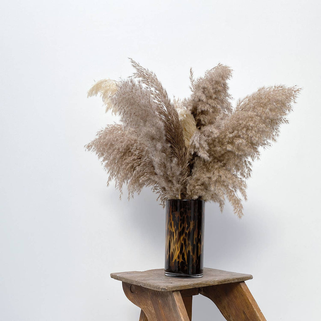 Brown leopard tube vase gm D12 H23cm