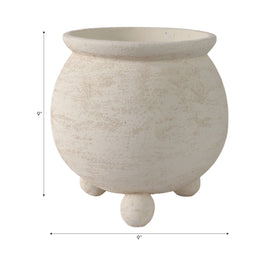 Planter - Ivory Pottery Round Textured On Ball Feet, 9 in.