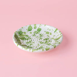 Ceramic Garlic Grater Plate - Small Green & White - Moss - side view