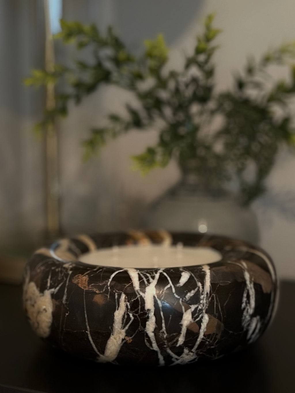 Bespoke Black and Gold Marble Donut Bowl Candle