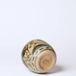Rustic Porcelain Crane and Deer Small Round Vase