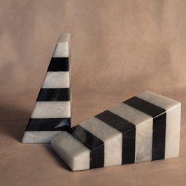 Statement Striped Black & White Bookends - Black and White Marble