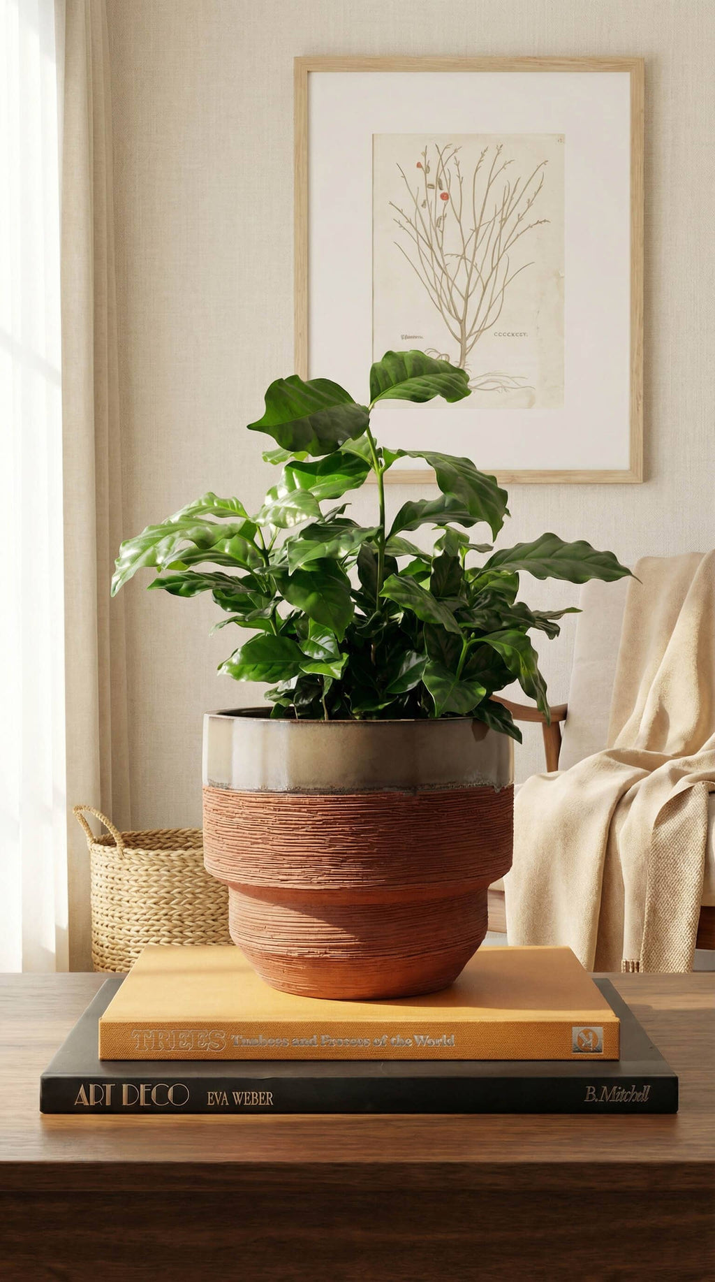 Ceramic Planter Pot, Two-Tone with Drainage - Freya