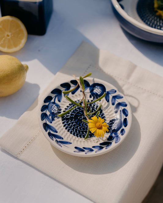 Ceramic Garlic Grater Plate - Small Blue Traditional - Nerja