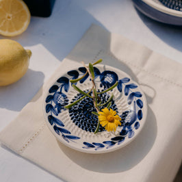 Ceramic Garlic Grater Plate - Small Blue Traditional - Nerja