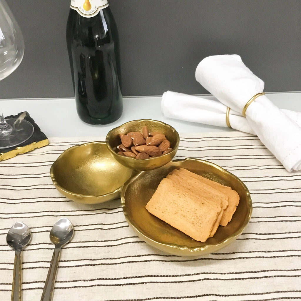 Gold Textured 3-Bowl Cluster Dish
