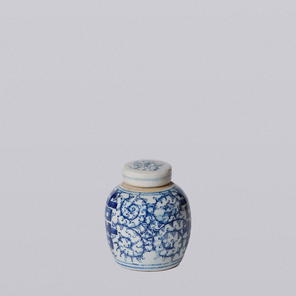 Porcelain Mini Double Happiness Round Jar -Blue and White