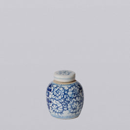 Porcelain Mini Double Happiness Round Jar -Blue and White