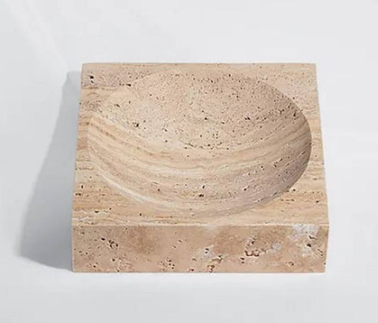 Travertine Small Square Bowl Cream