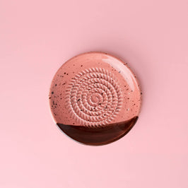 Small Ceramic Garlic Grater Plate - Pink & Chocolate