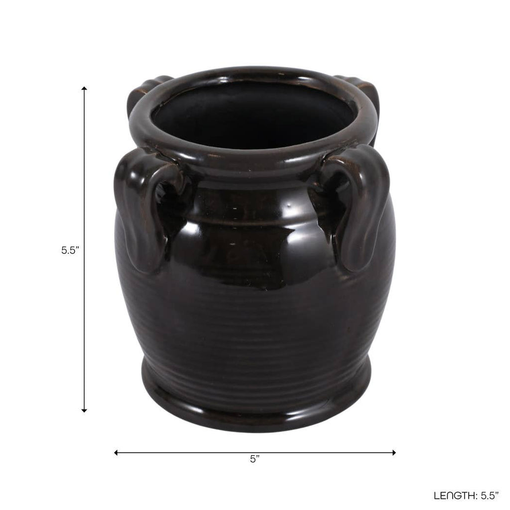 Black Ceramic Pen Holder w/ Handles