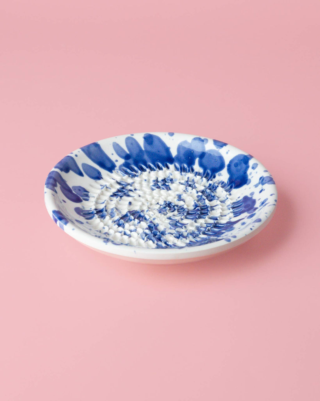Small Ceramic Garlic Grater Plate - Blue & White