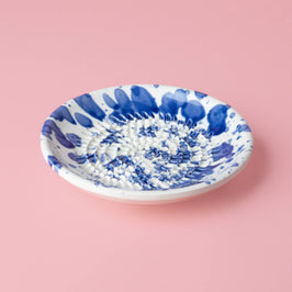 Small Ceramic Garlic Grater Plate - Blue & White - side view