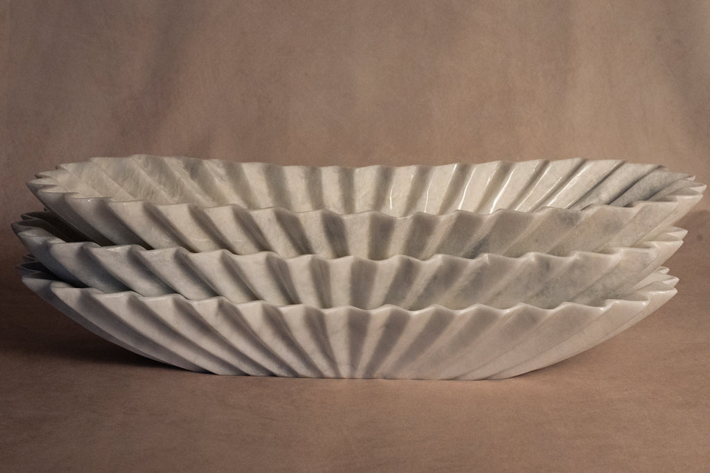 Oblong Fluted Marble Bowl - Large