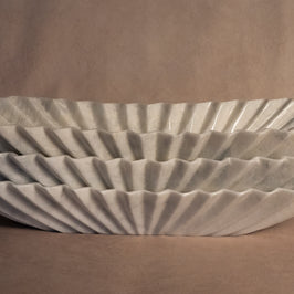 Heirloom Oblong Fluted Bowl - White Ziarat Marble - Large - grouped arrangement
