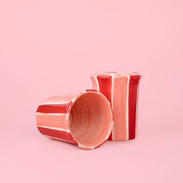 Artisanal Ceramic Mug - Red & Pink Striped Sweetheart