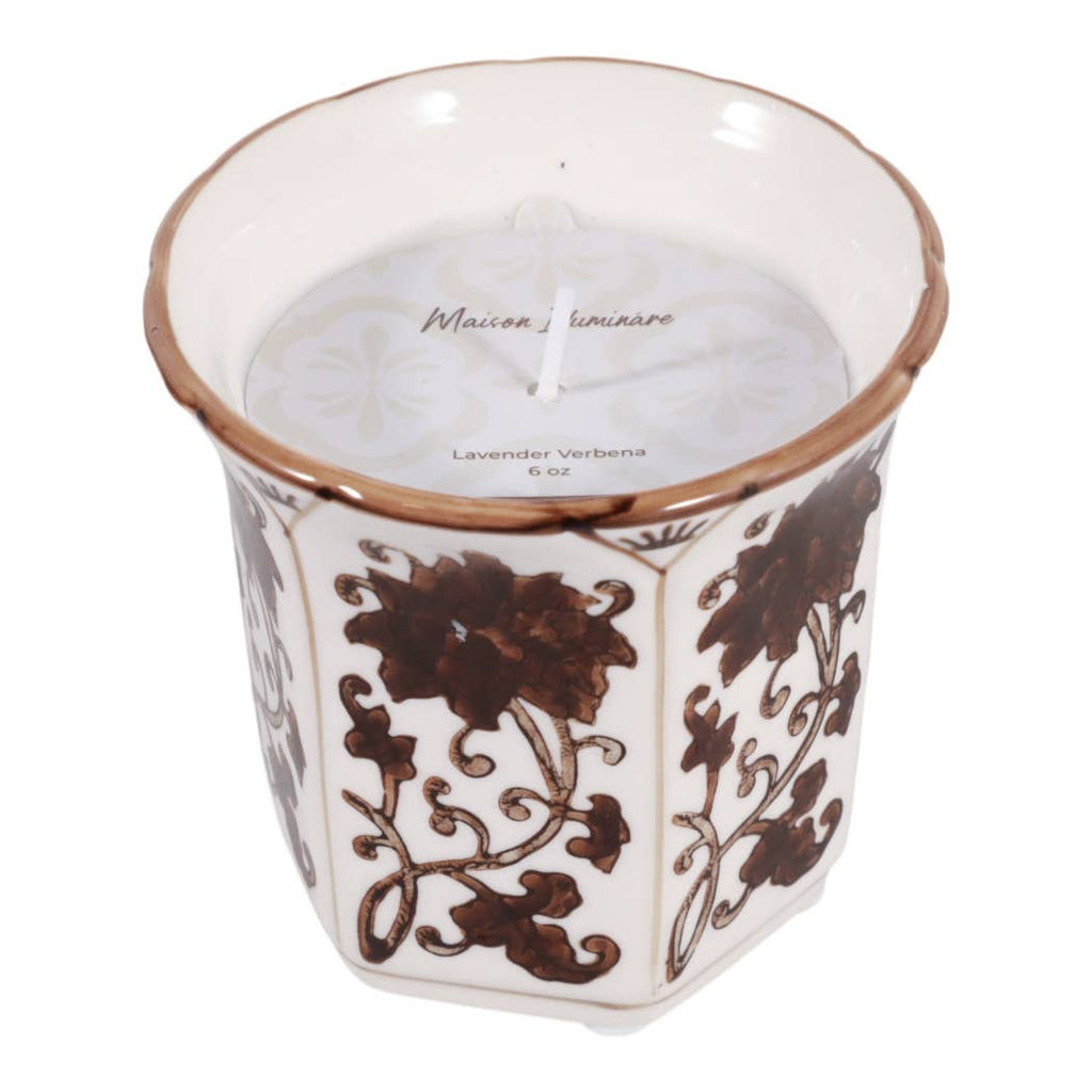 Lavender Verbena Brown Ceramic Fluted Scented Candle