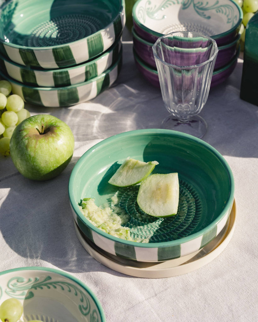 Garlic Grater Plate - Large Ceramic Green Jade