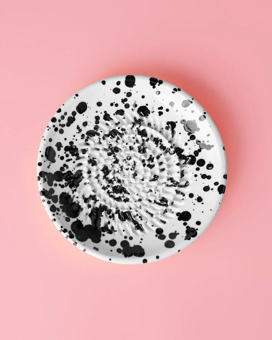 Small Ceramic Garlic Grater Plate - Black & White - Galaxy - Top view
