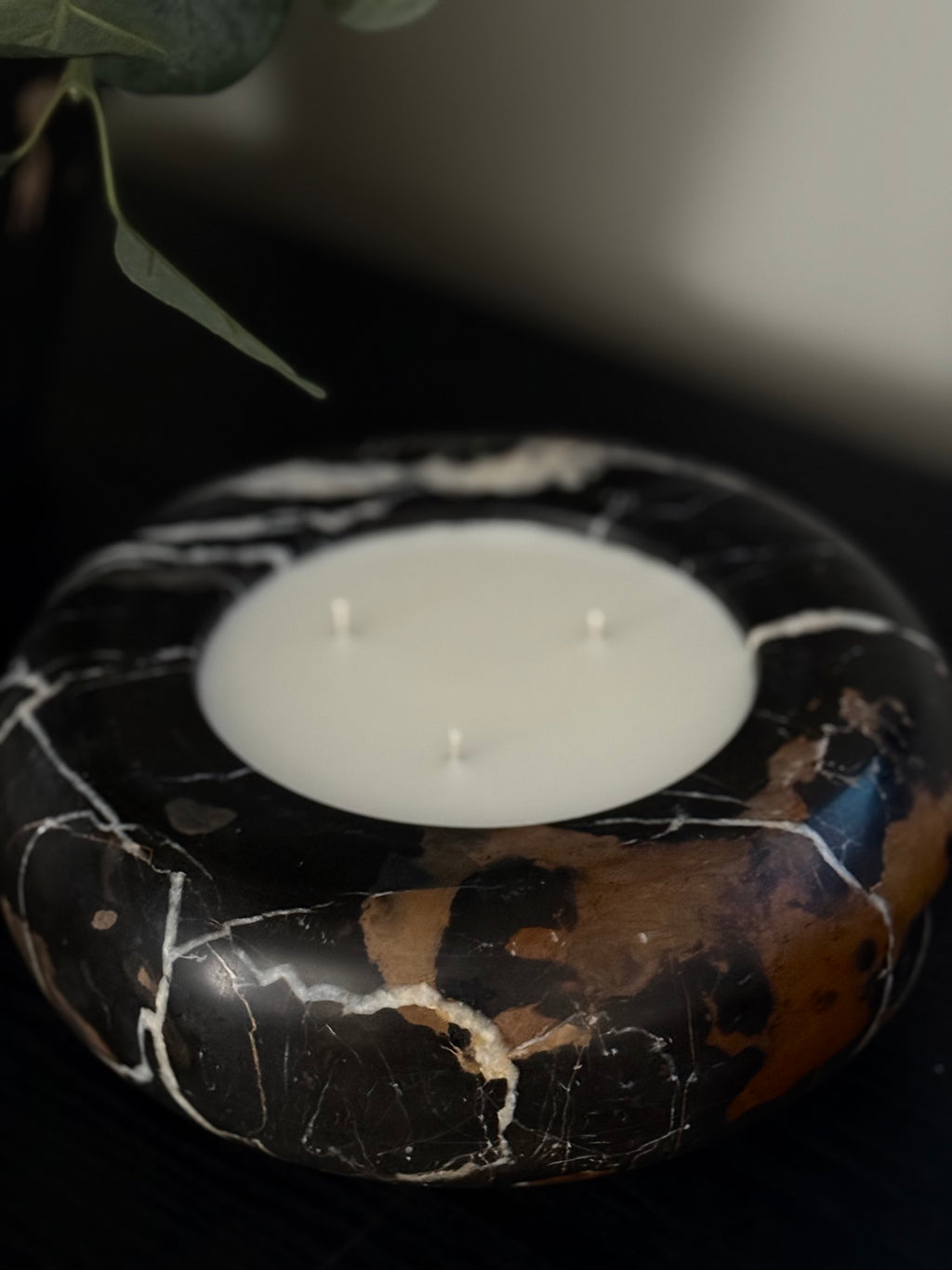 Bespoke Black and Gold Marble Donut Bowl Candle