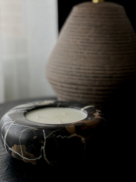Bespoke Black and Gold Marble Donut Bowl Candle