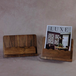 Mango Wood Scalloped Cookbook Stand - two pieces side by side