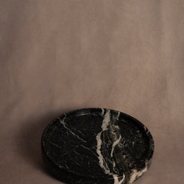 Classic Round Vanity Tray - Black Zebra Marble