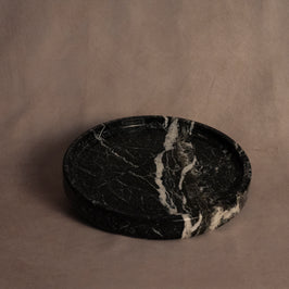 Classic Round Vanity Tray - Black Zebra Marble