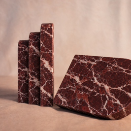 Red Marble 3-Tiered Arch Book Ends (Set of 2) - Natural stone pattern