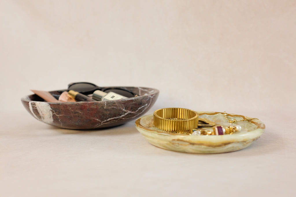 Classic Medium Marble Bowl - Red Zebra Marble  - Shown in a real-life setting