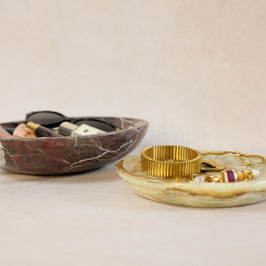Classic Medium Marble Bowl - Red Zebra Marble  - Shown in a real-life setting