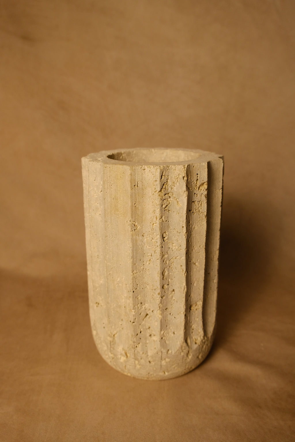Short Fluted Vase  - Travertine