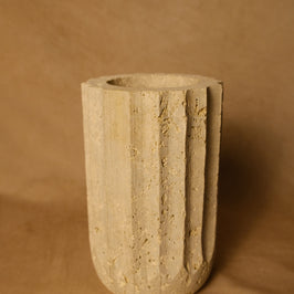 Short Fluted Vase  - Travertine