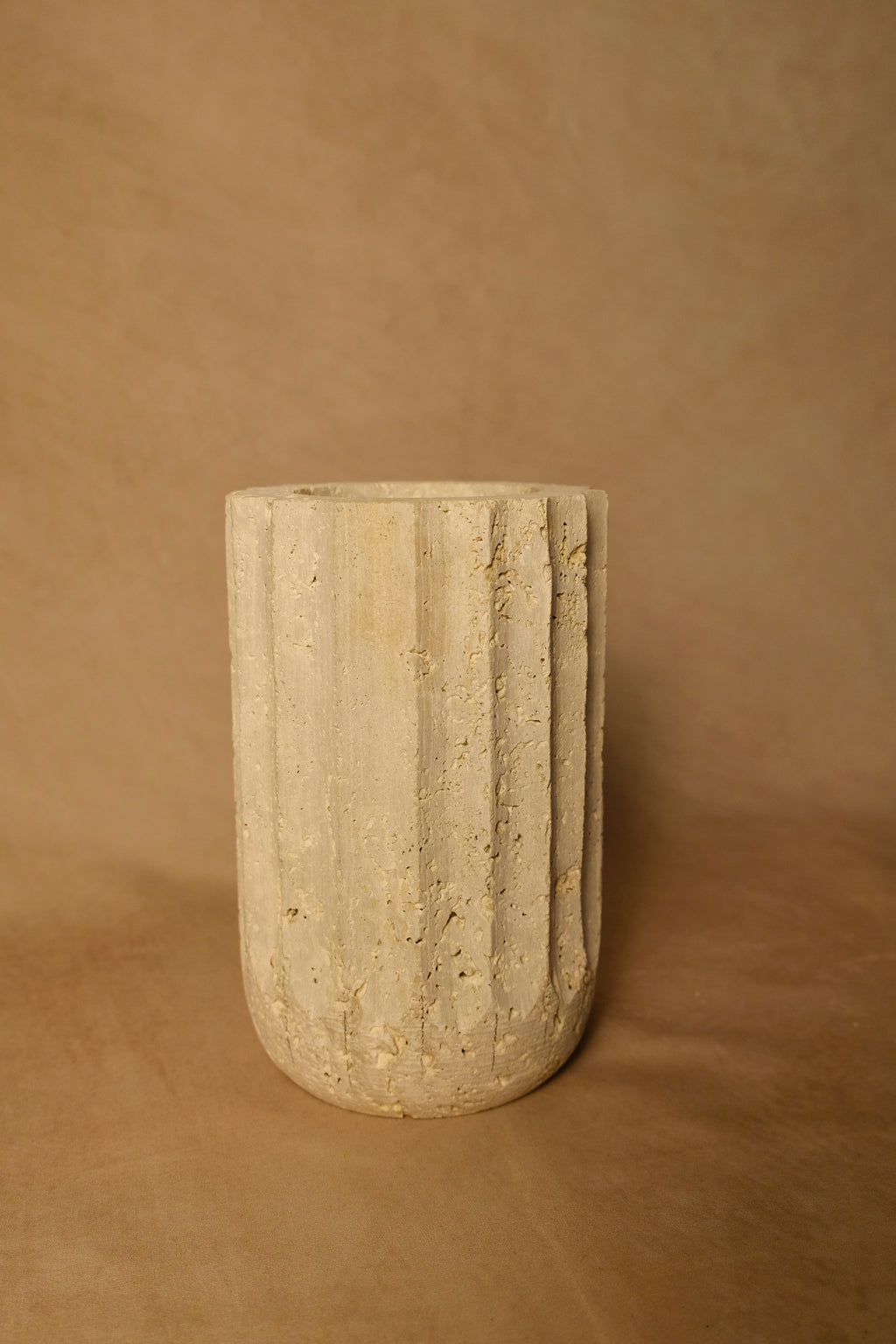 Short Fluted Vase  - Travertine
