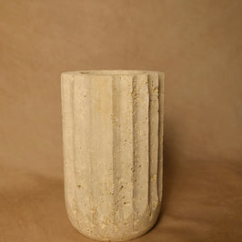 Short Fluted Vase  - Travertine