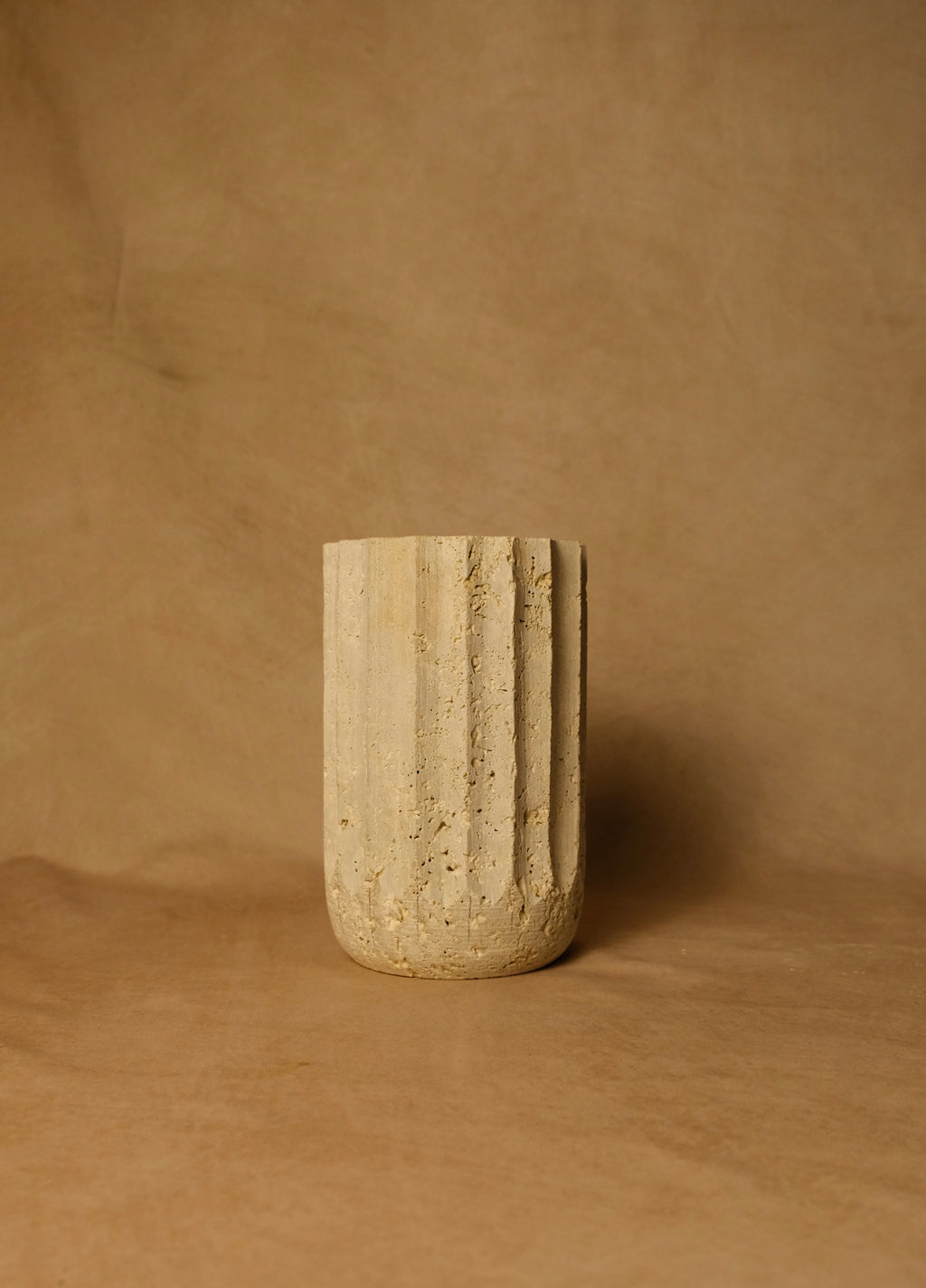 Short Fluted Vase  - Travertine