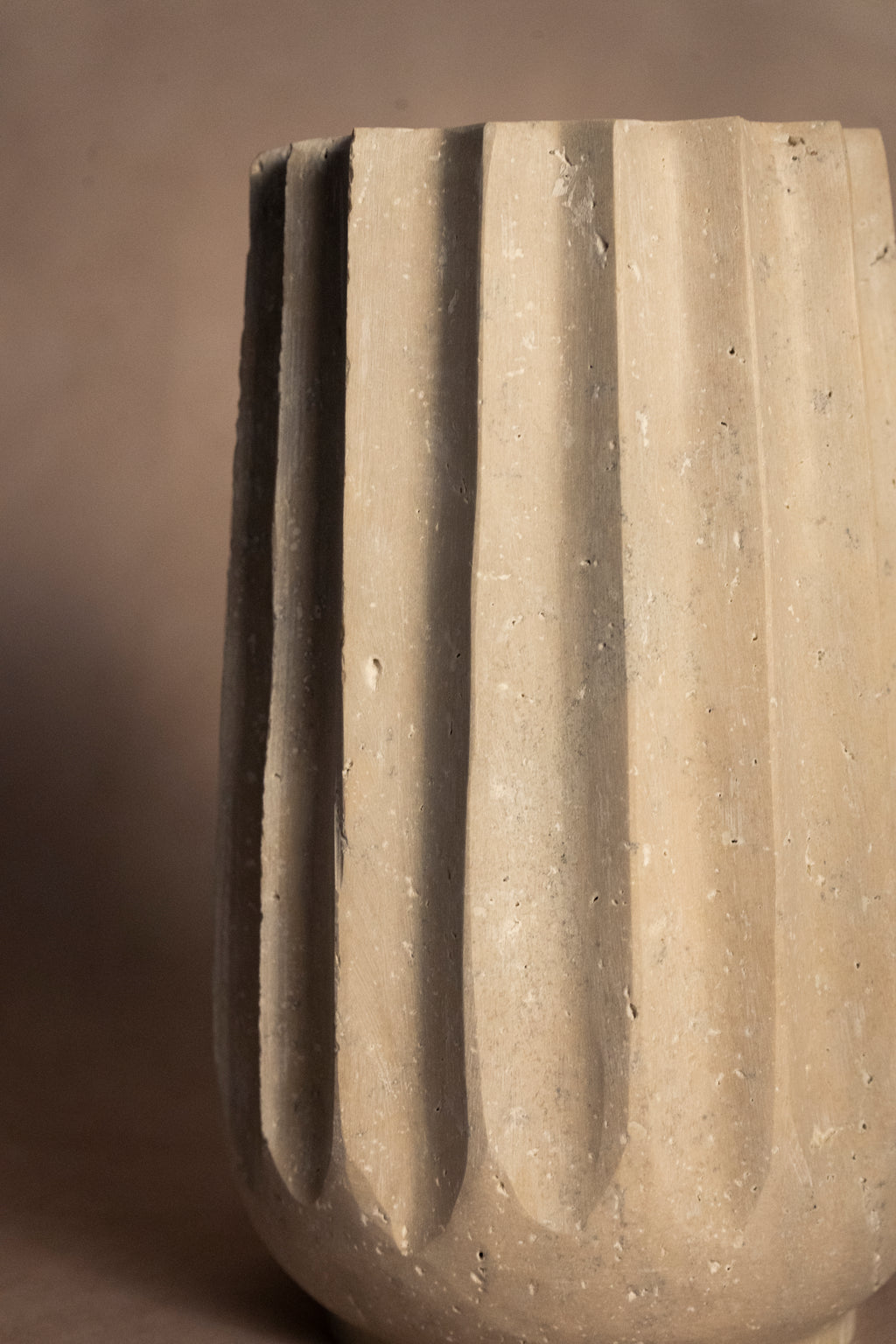 Short Fluted Vase  - Travertine