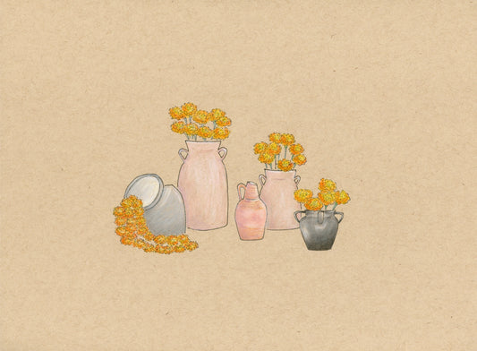 Pots of Marigolds — Blank Notecard