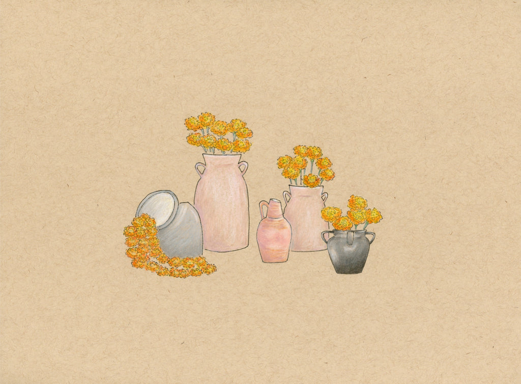 Pots of Marigolds — Blank Notecard