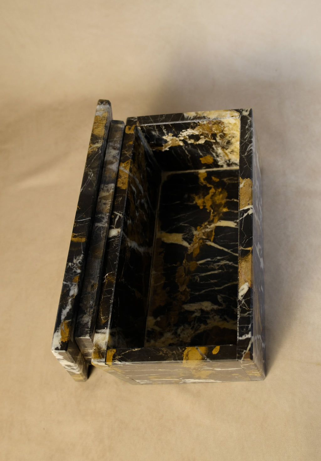 Black & Gold Marble Storage Box - Open marble jewelry box